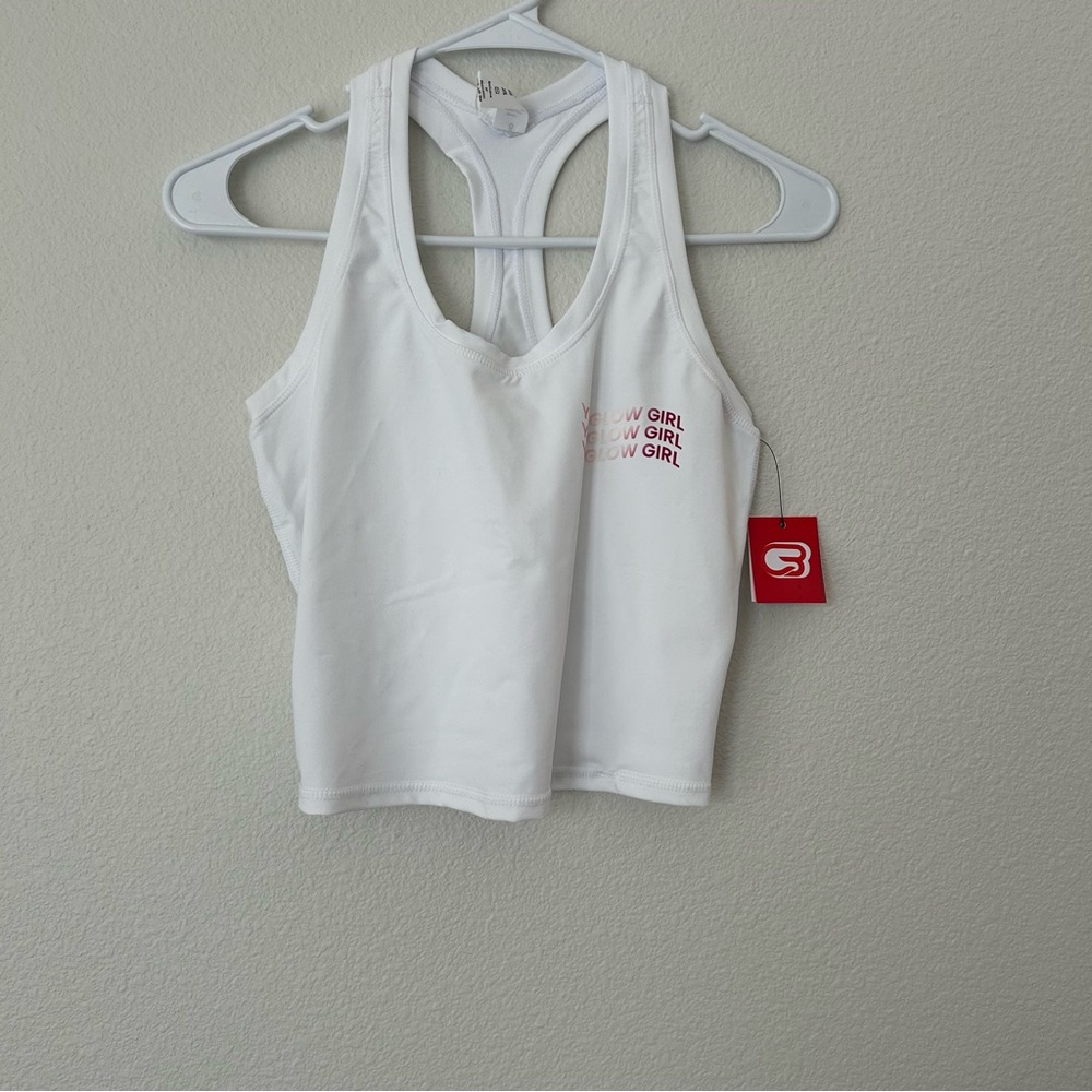 Cyclebar White Tank Top with Pink Logo